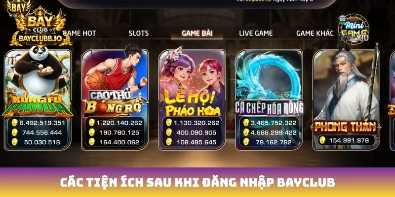 Các tiện ích sau khi đăng nhập Bayclub