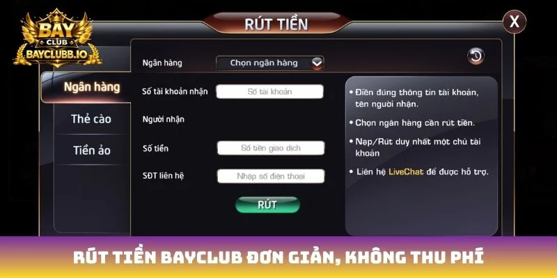 Rút tiền Bayclub đơn giản, không thu phí