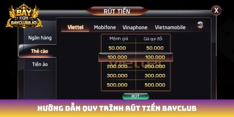 Hướng dẫn quy trình rút tiền Bayclub